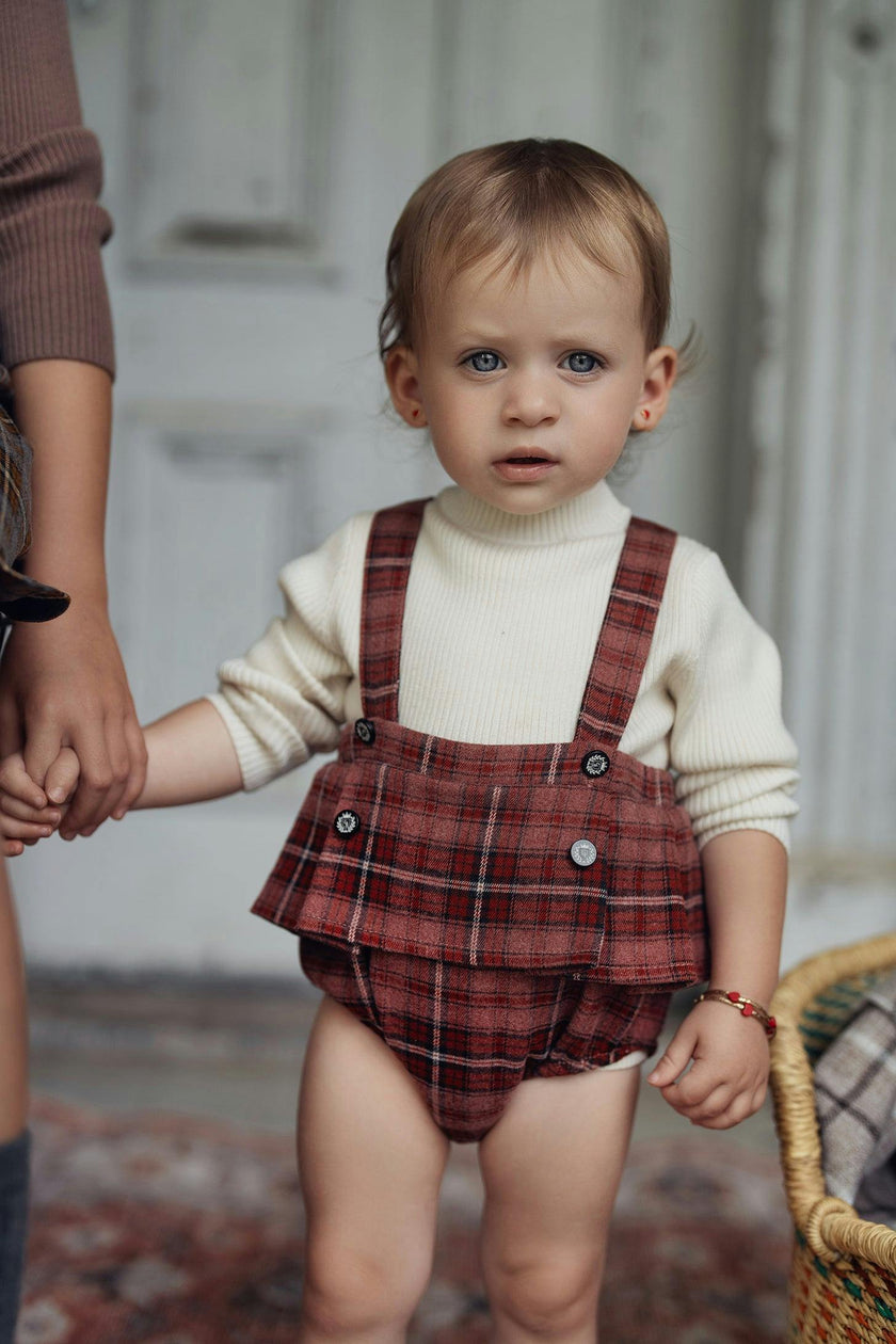 Pleated Plaid Overalls