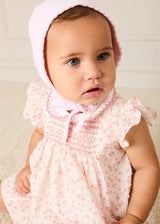 Martha Floral Hand Smocked Cap Sleeve Scallop Collar Dress in Pink (1-9mths)