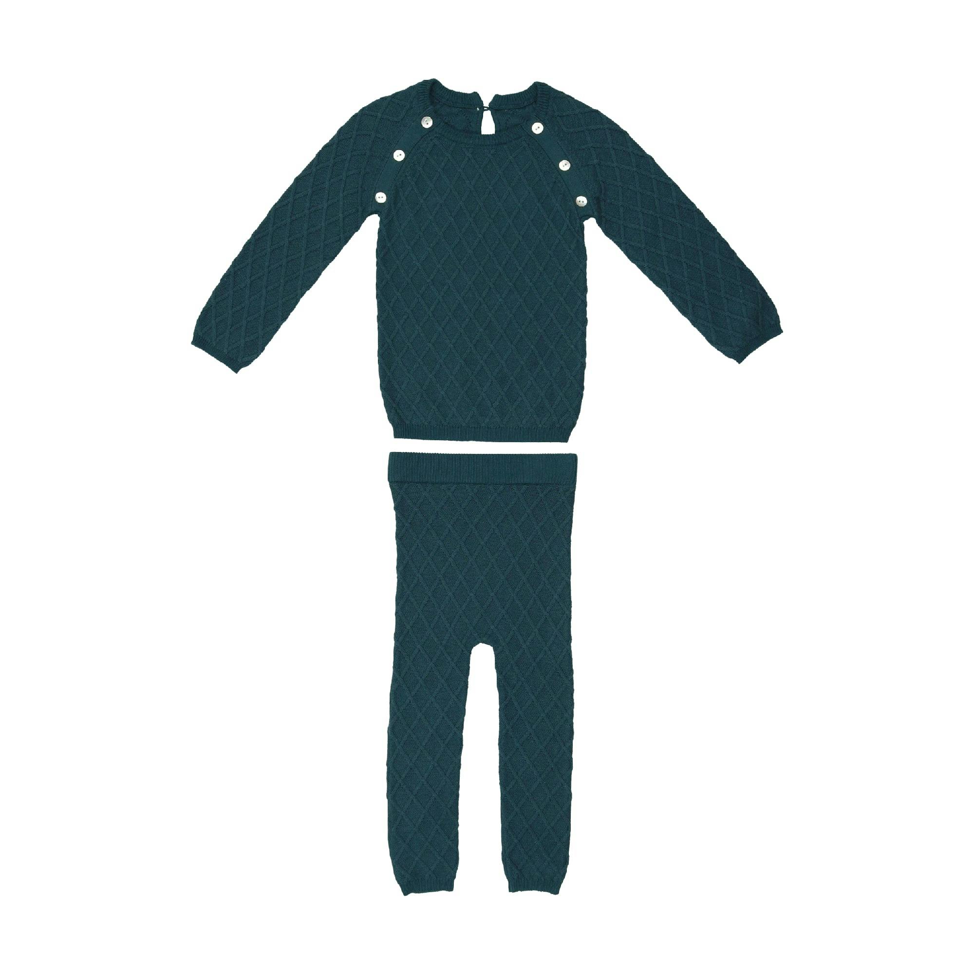 Diamond Knit Shoulder Snap Long Sleeve Sweater & Pant 2-Piece 2-Piece Set
