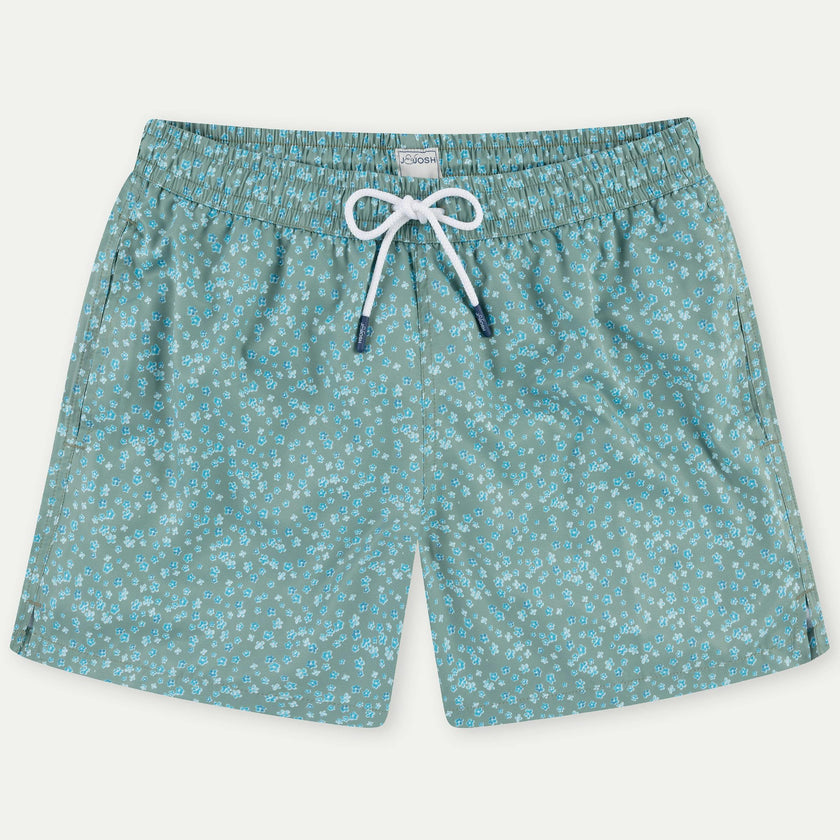 Khaki Flowers Men's Swim Shorts
