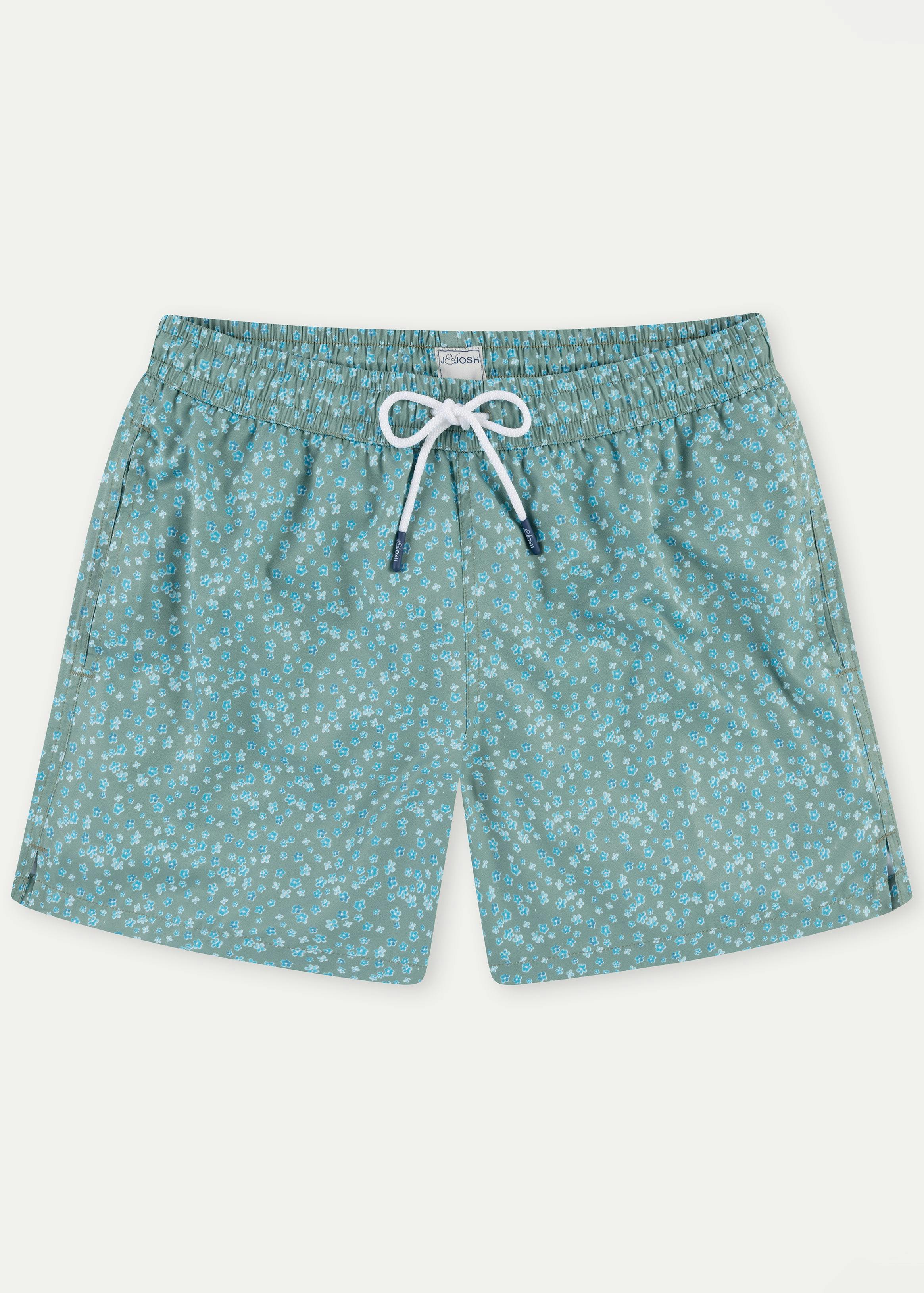 Khaki Flowers Men's Swim Shorts