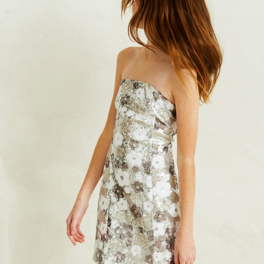 Maizy Silver Flower Sequin Dress