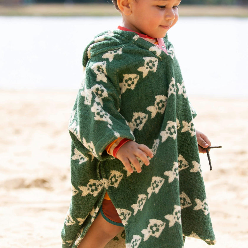 Swimming Fish Baby Towel Poncho, Green