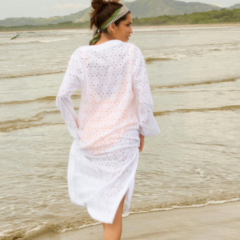women's white eyelet kaftan