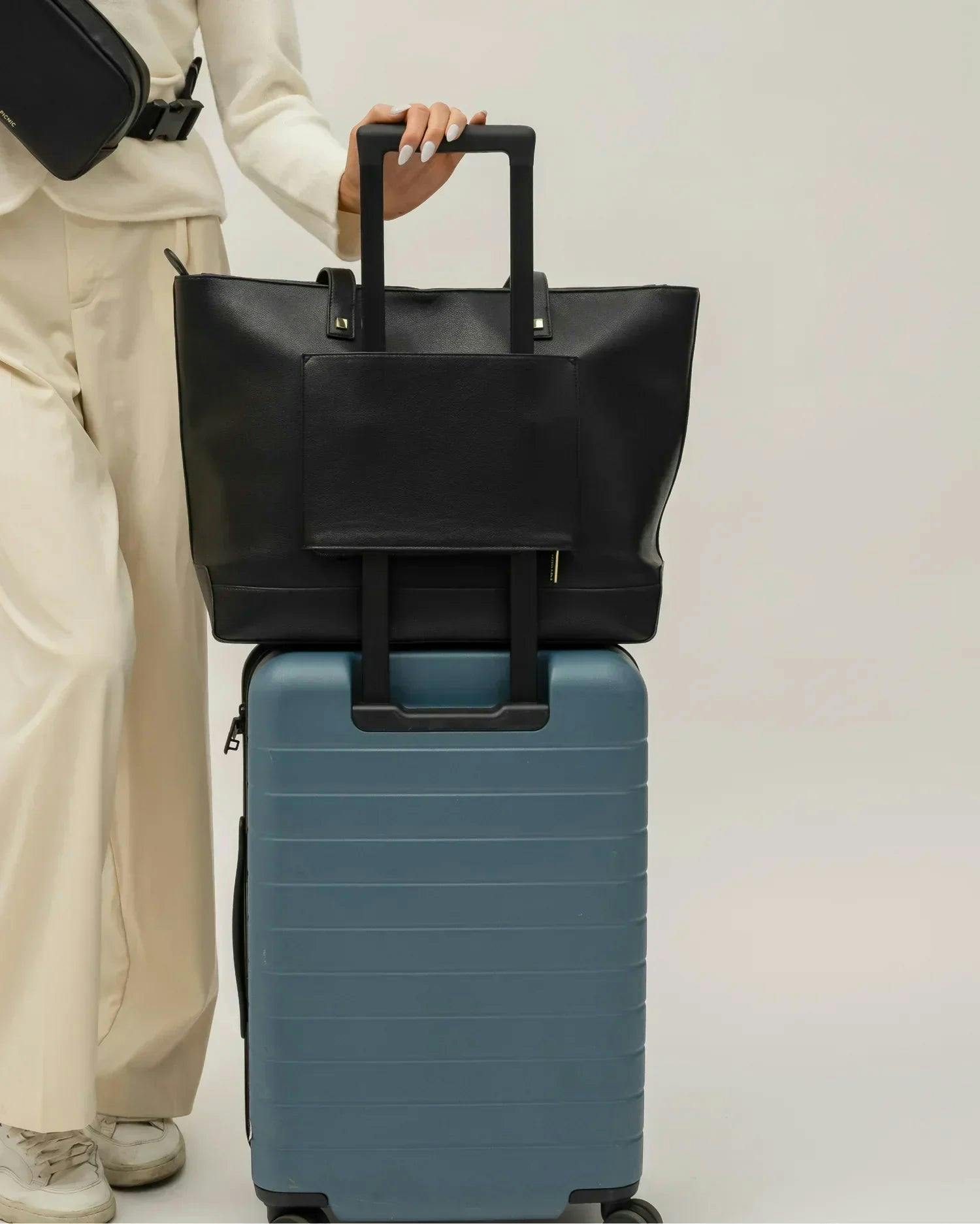 Vegan Leather Work Tote Bag with Removable Insulated Pouch