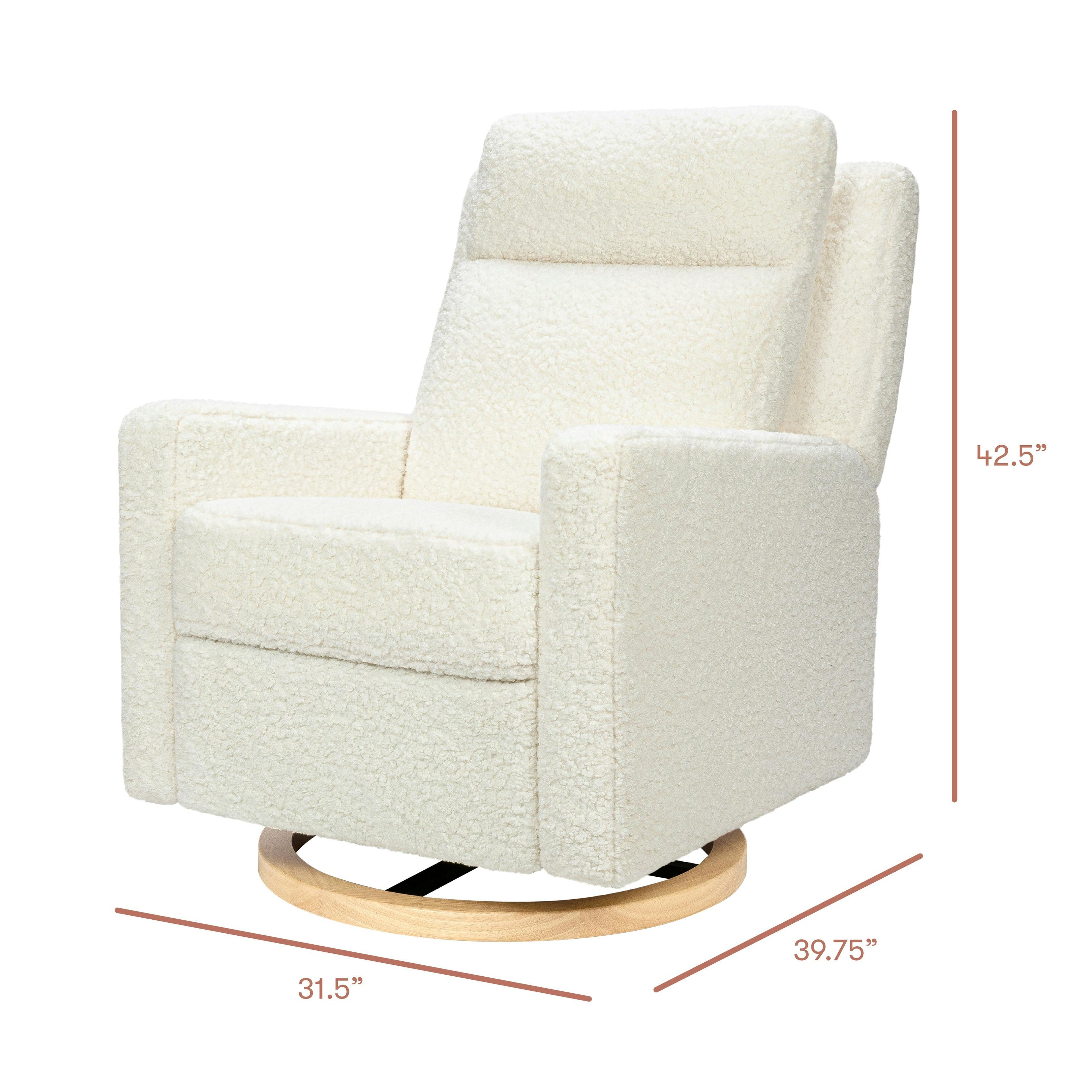 Sigi Pro Power Glider Recliner W/ Power Lumbar In Cream Shearling W/Light Wood Base