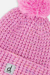 Winter Knit Hat with Pompom Pink