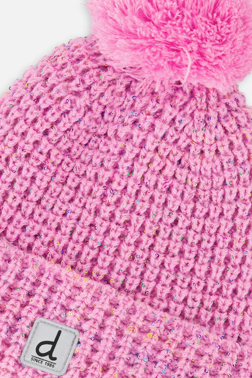 Winter Knit Hat with Pompom Pink
