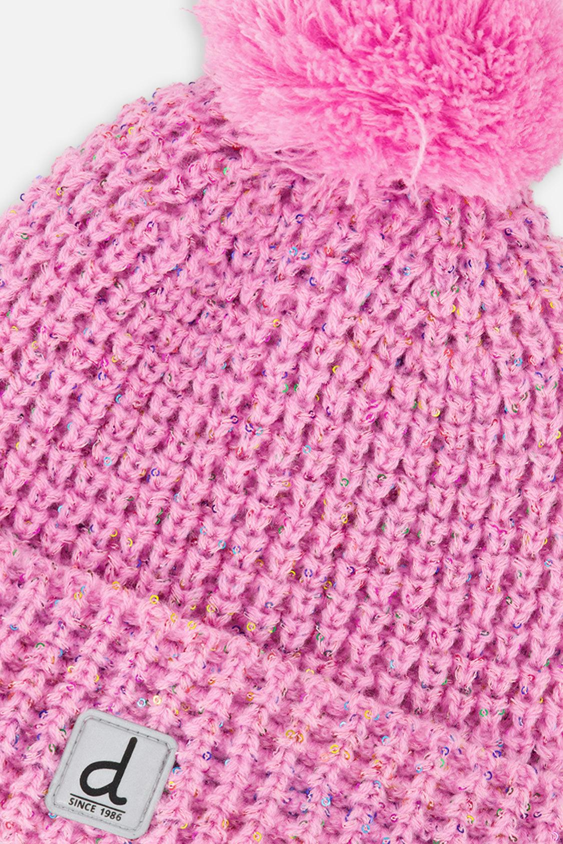 Winter Knit Hat with Pompom Pink