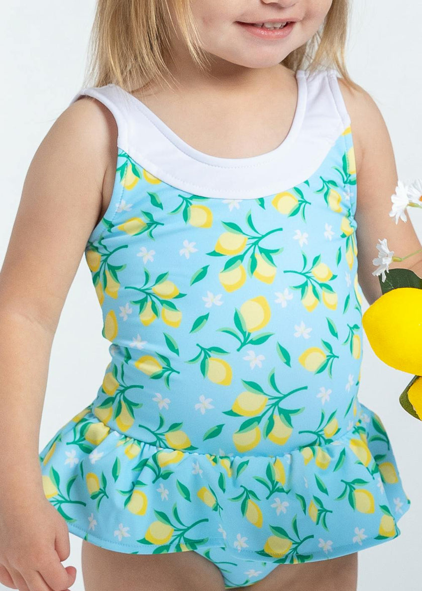 Lemon Print Skirted Swimsuit
