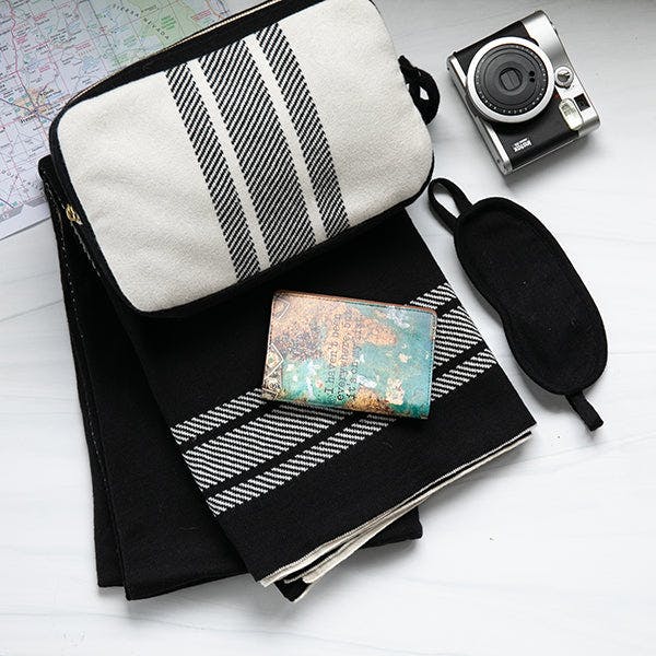 Reversible Stripe Blanket Travel Set
