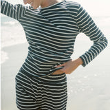 women's navy and cream stripe long sleeve tee