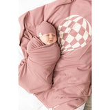 Knit Checkered Hot Air Balloon Blanket Dark Almond/Rose
