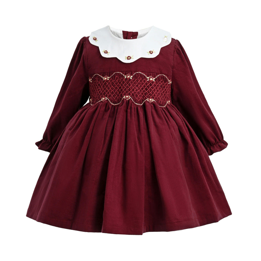 Burgundy Smocked Holiday Dress