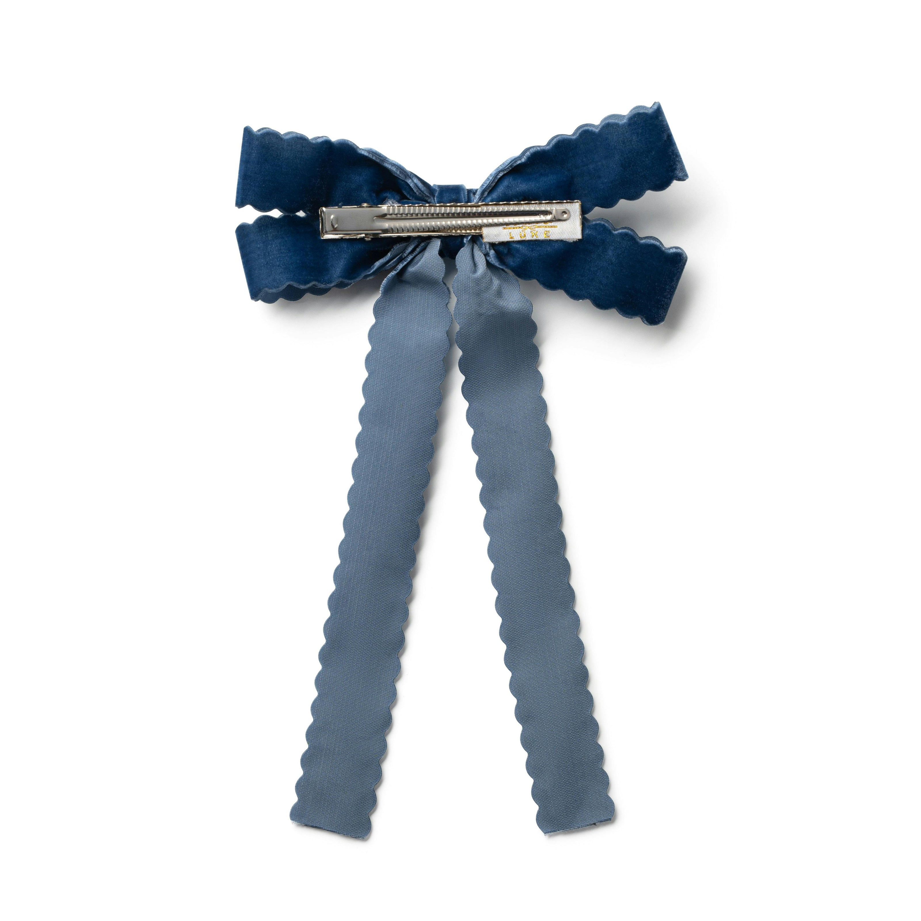 Halo Luxe Opaline Velvet Scalloped Long Tail Clip - Navy