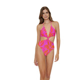 Women'S Del Mar Palms Knot Cutout One Piece Swimsuit, Pink