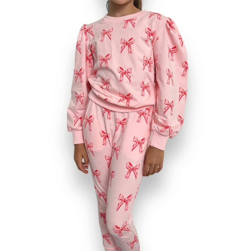 Ribbon Puff Sleeve Set Pink