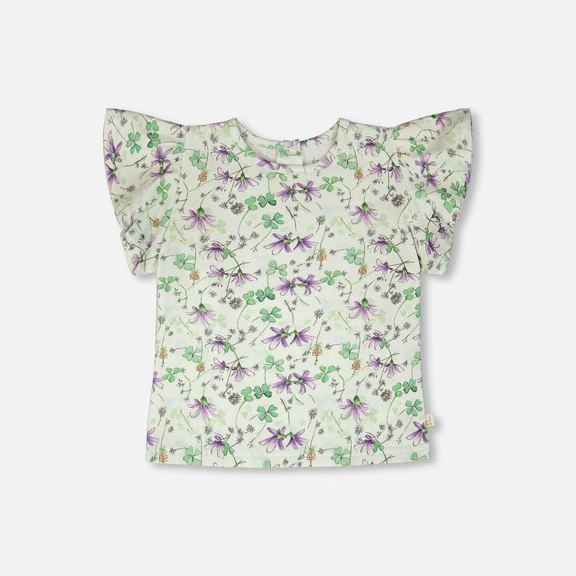 Jersey T-Shirt Green Printed Flowers