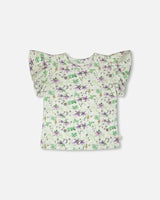 Jersey T-Shirt Green Printed Flowers