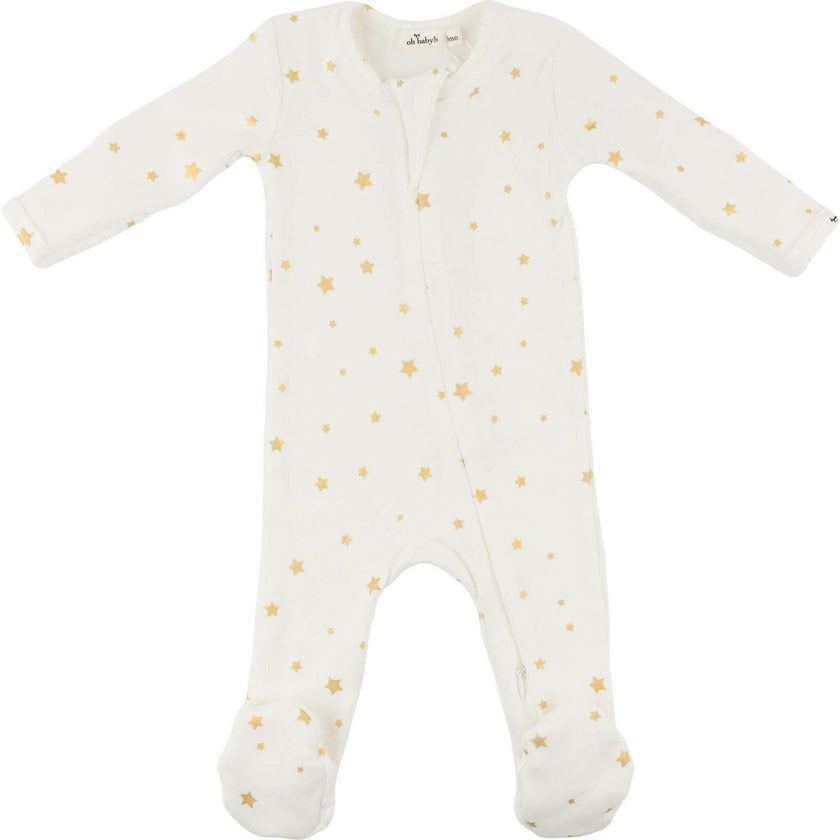 Mini Gold Star Foil Zipper Footie
