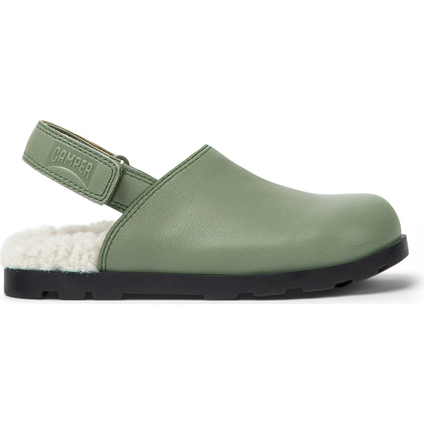 Brutus Fur Cushion Back Velcro Strap Leather Sandals, Green