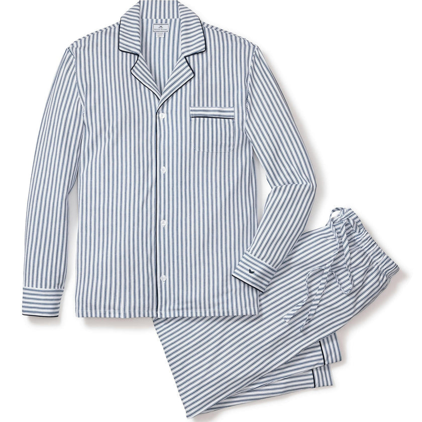 Men's Pima Pajama Set in Navy French Ticking