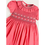 Hand Smocked Flower Embroidered Dress in Strawberry (12mths- 10yrs)
