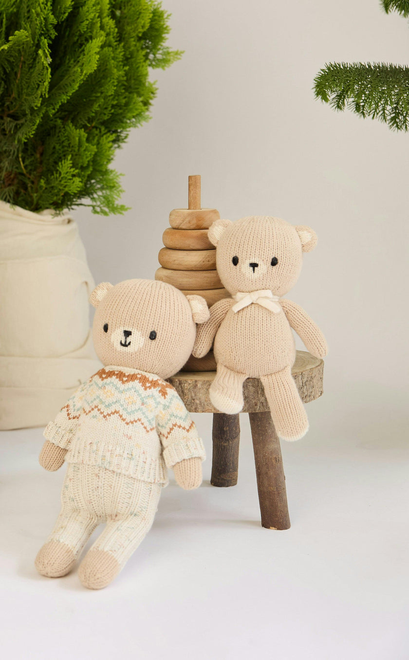 Arthur the bear with fall sweater - Natural & tobacco - 11"
