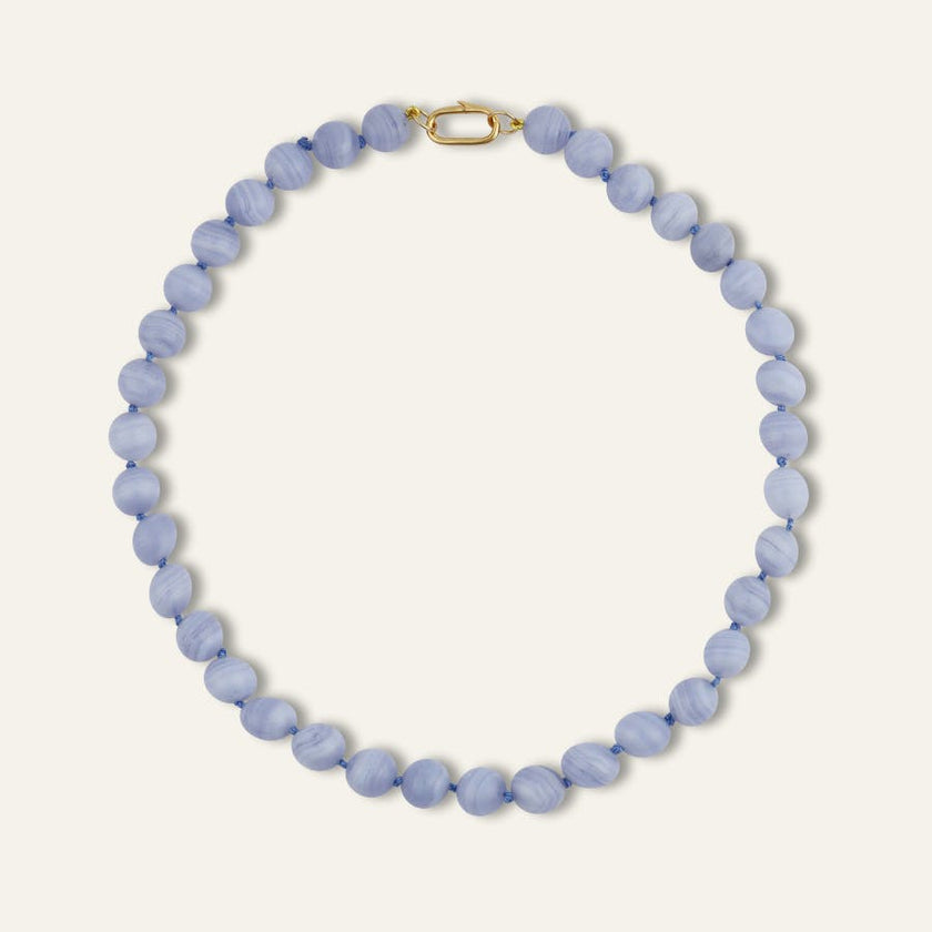 Blue Lace Agate Knotted Gemstone Necklace