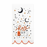 Hey Boo Halloween Tea Towel - Scalloped Orange Trim Kitchen Dish Towel with Ghost Print, 20x25 Inch