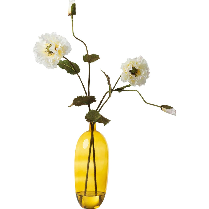 Double Ruffle Wild Poppy Faux Flower Water Illusion Arrangement in Modern Amber Oval Vase