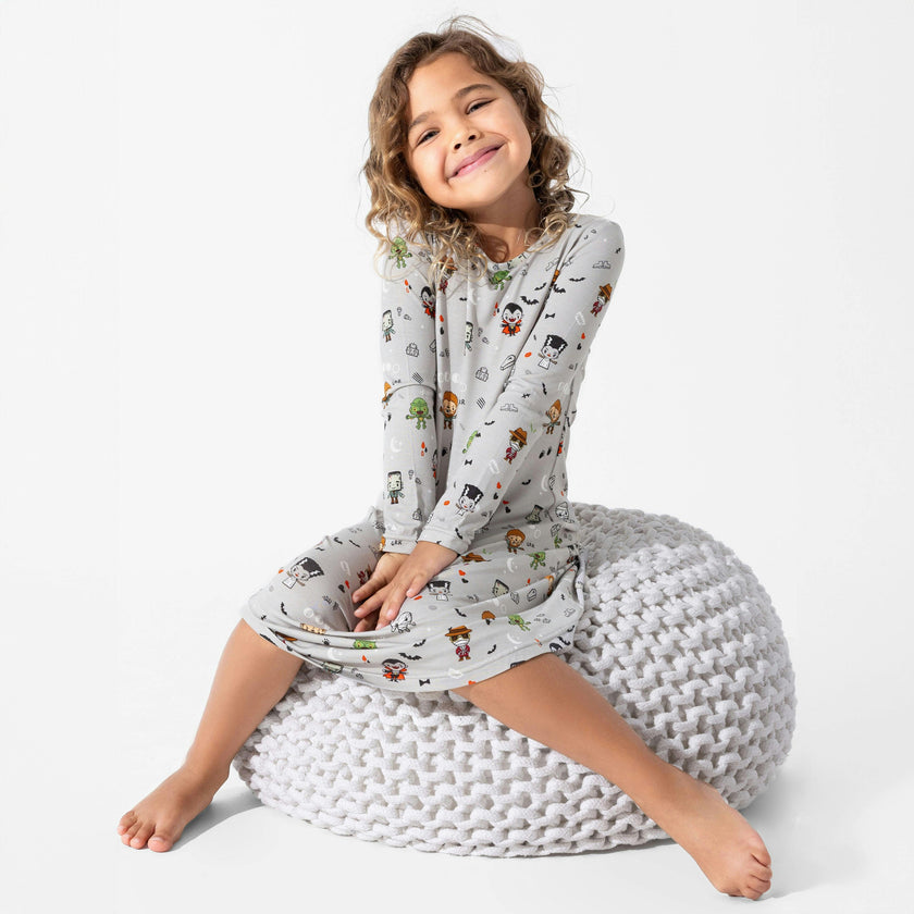 Little Monsters Bamboo Girls' Short Sleeve Dress
