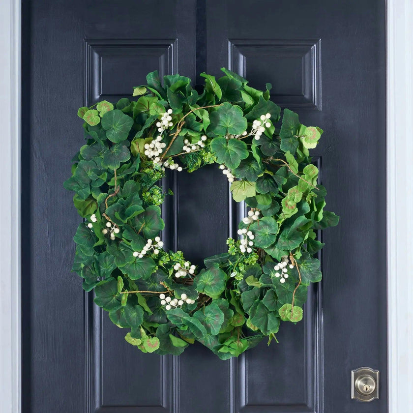 Everyday Mixed Greenery Geranium, Clover & White Berry Twig All Seasons Wreath
