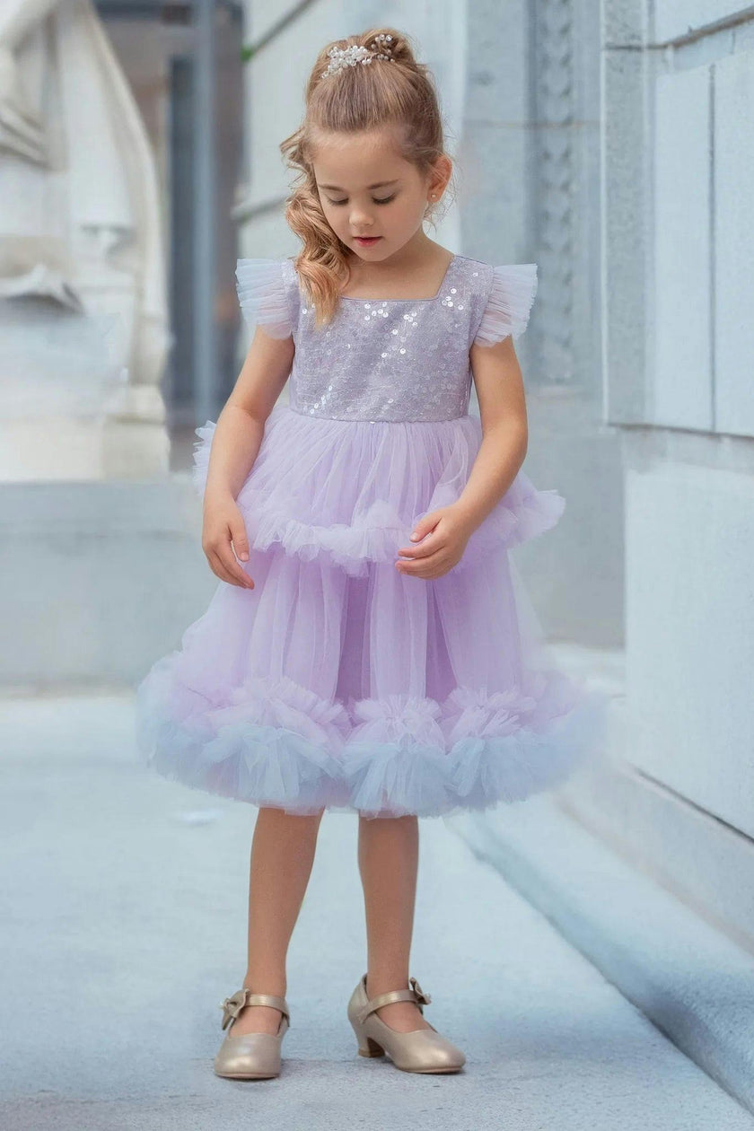 Lilac Fairy Twirl Sequin Tulle Birthday Dress for Girls