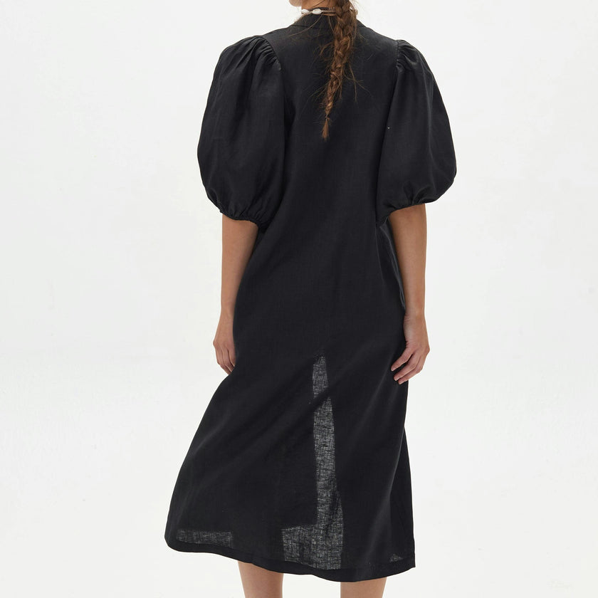 Bubble Linen Dress - Black