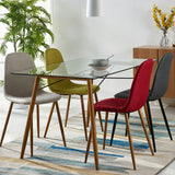 Minimalist Glass Top Dining Table with Wood Base