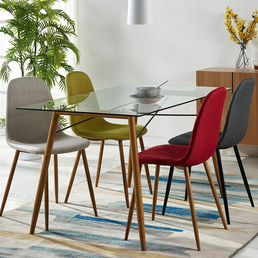 Minimalist Glass Top Dining Table with Wood Base