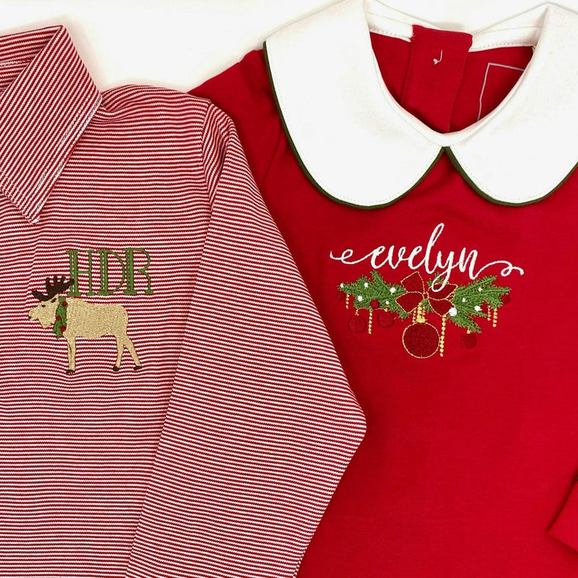 Lillian Girls' Dress Red with Green Piping