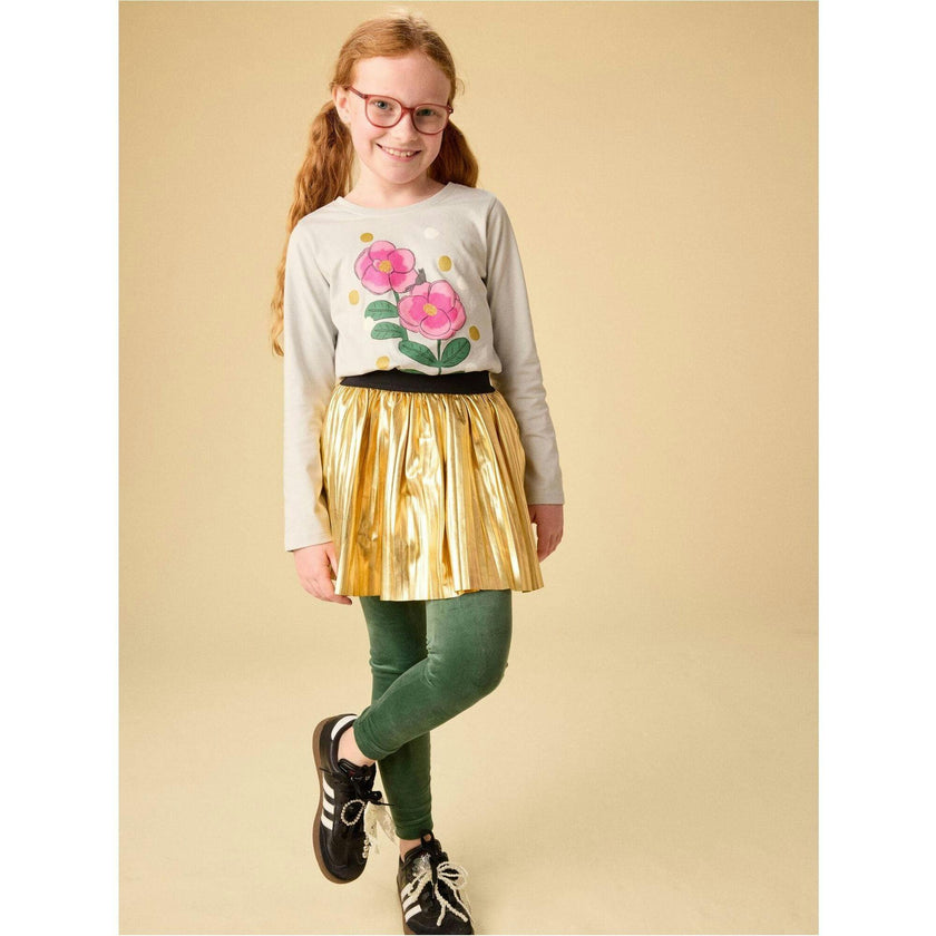 Golden Flowers Graphic Tee, Blue