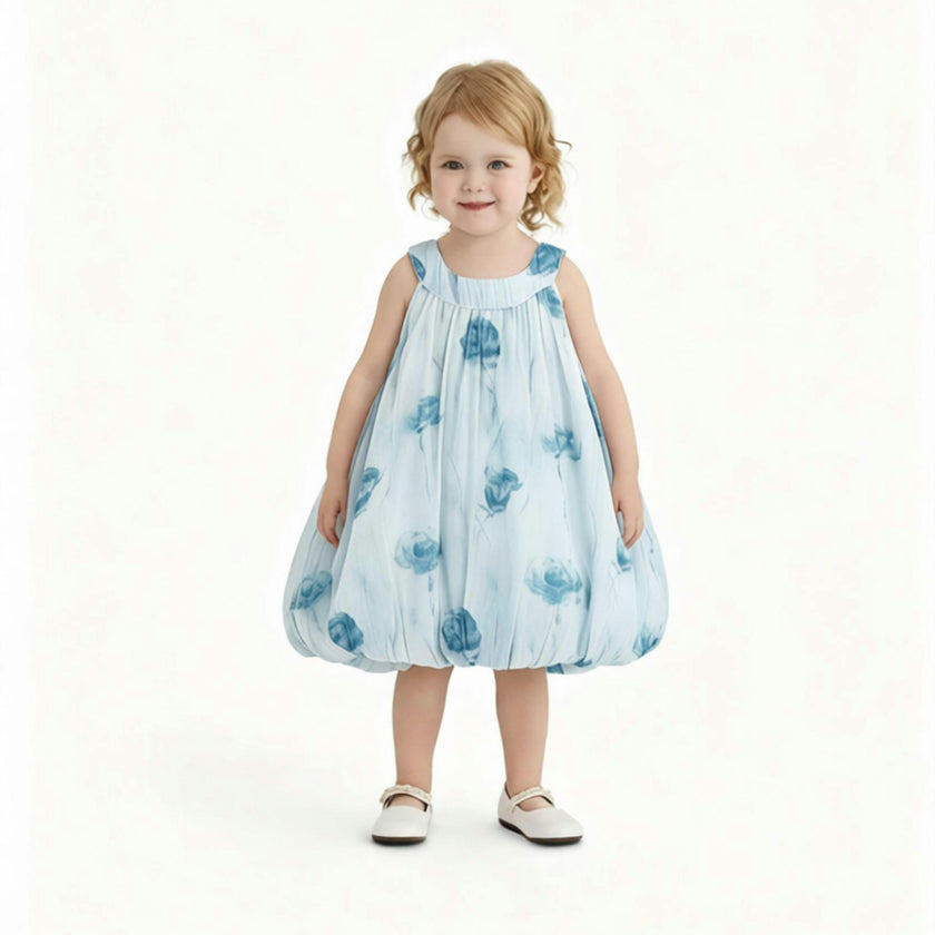 Blue Floral Balloon Dress