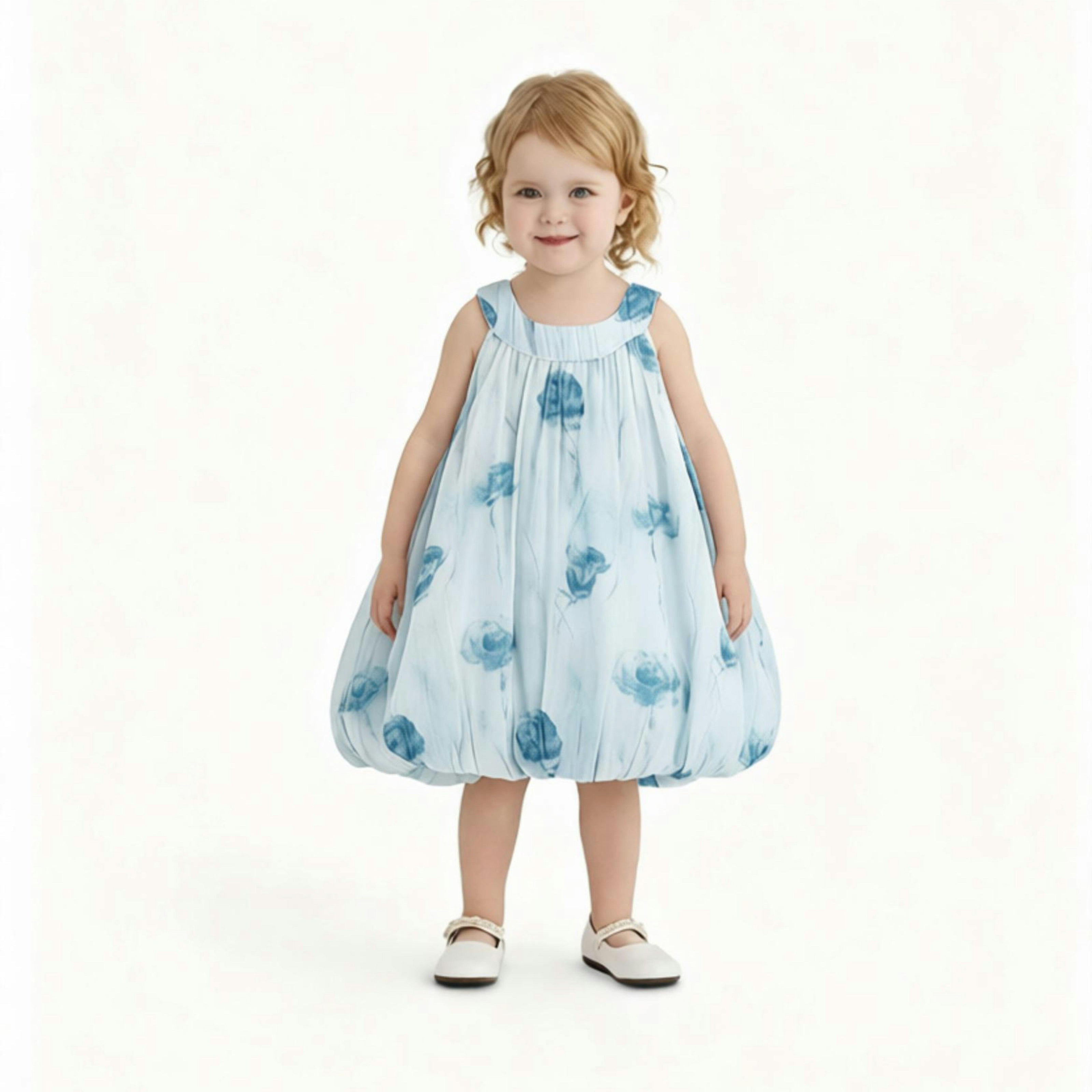 Blue Floral Balloon Dress