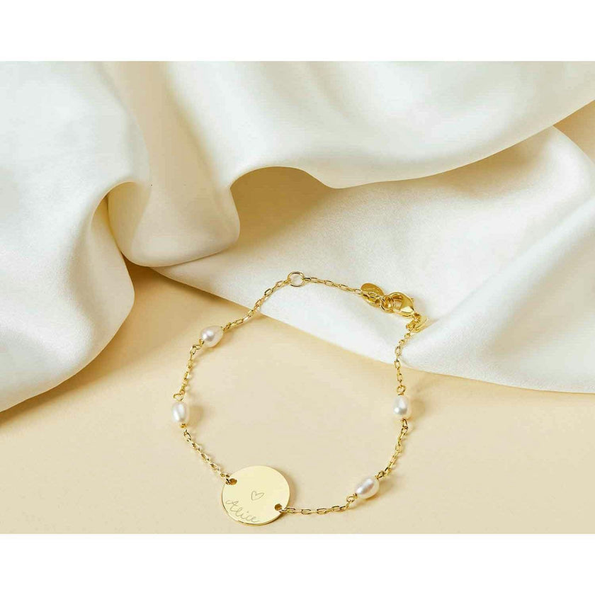 Personalized Pearl Pastille Chain Bracelet, 18k Rose Gold Plated
