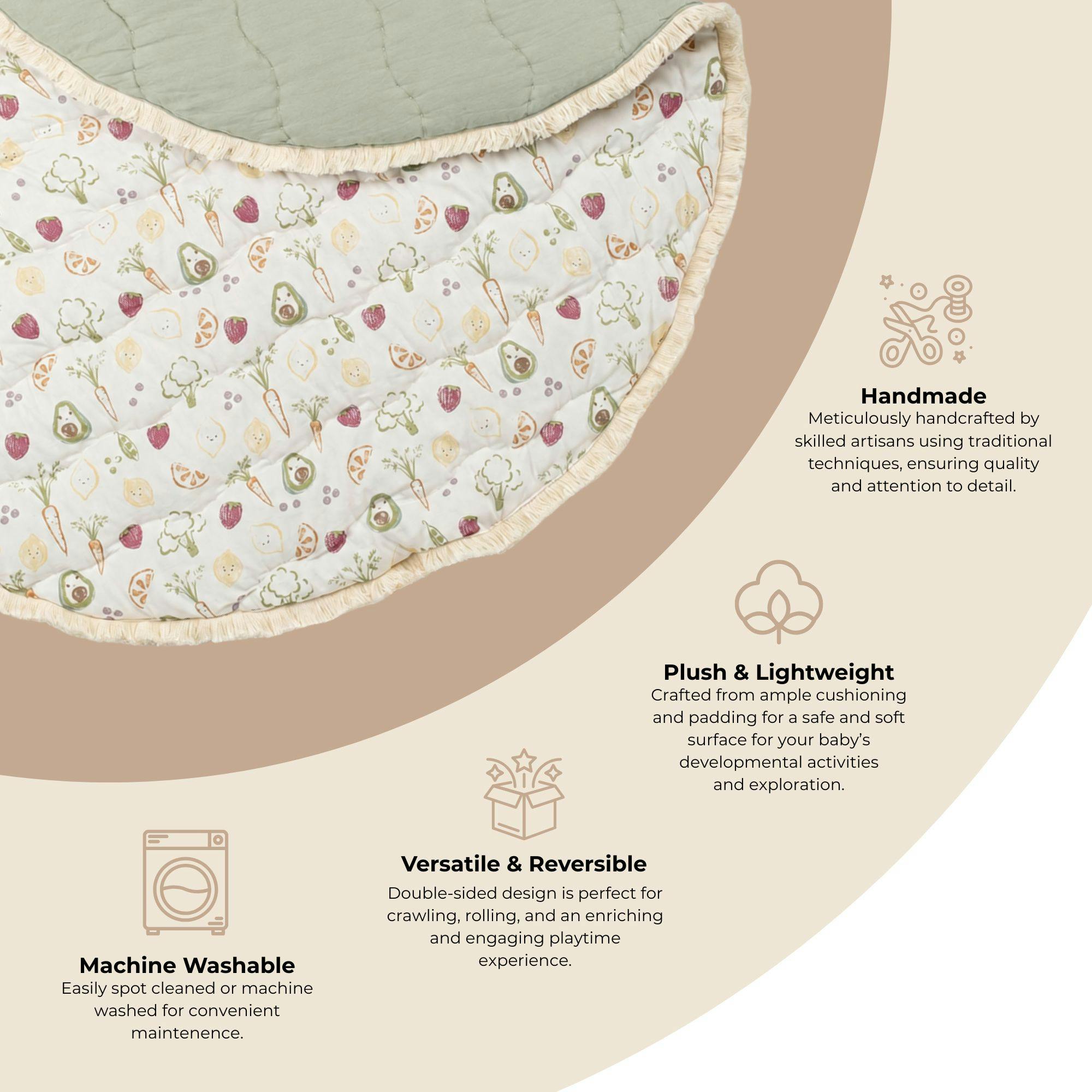 Clementine Fruits & Veggies Cotton Quilted Baby Play Mat