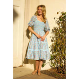 Roselyn Dress in Blue Linear Floral Print