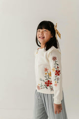 Girls Raw Edge Sweatshirt in Addison Embroidery Floral