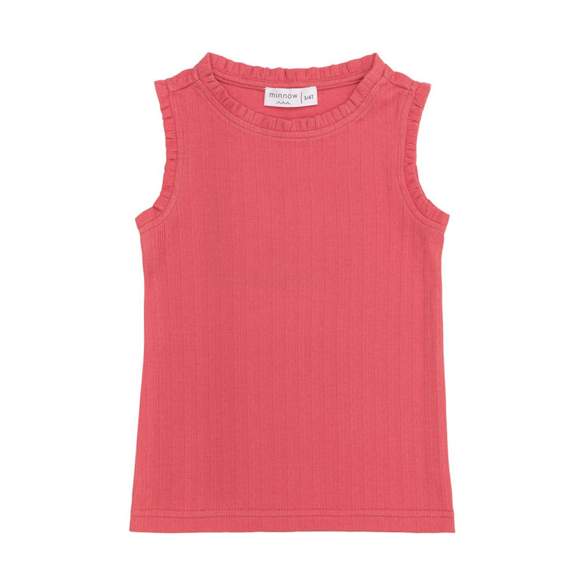 Girls Poppy Red Ruffle Pointelle Tank