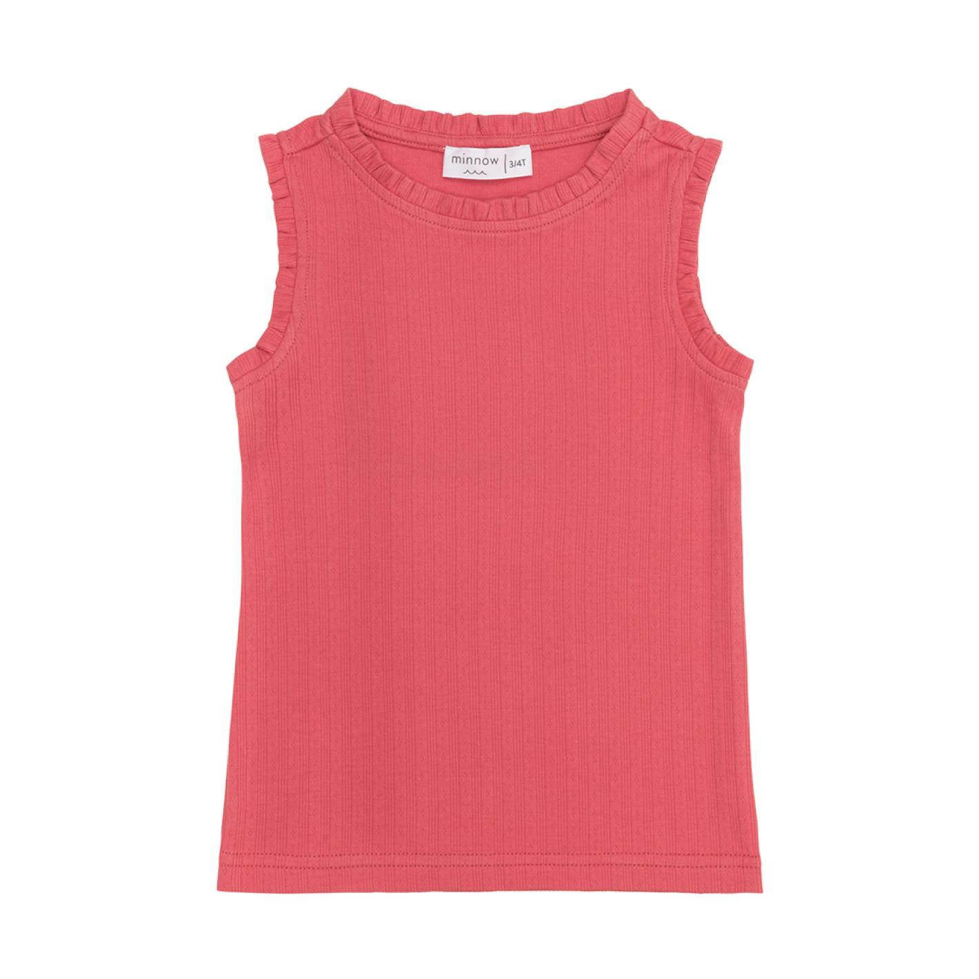 Girls Poppy Red Ruffle Pointelle Tank