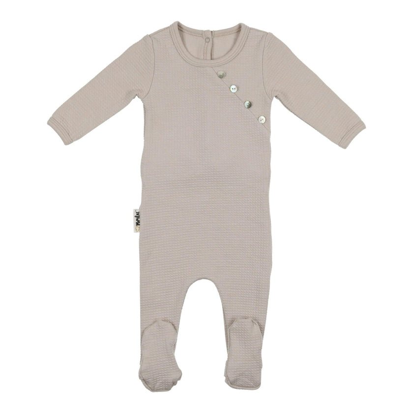 Boys Quilted Waffle Round Neck Long Sleeve Cross Buttoned Footie