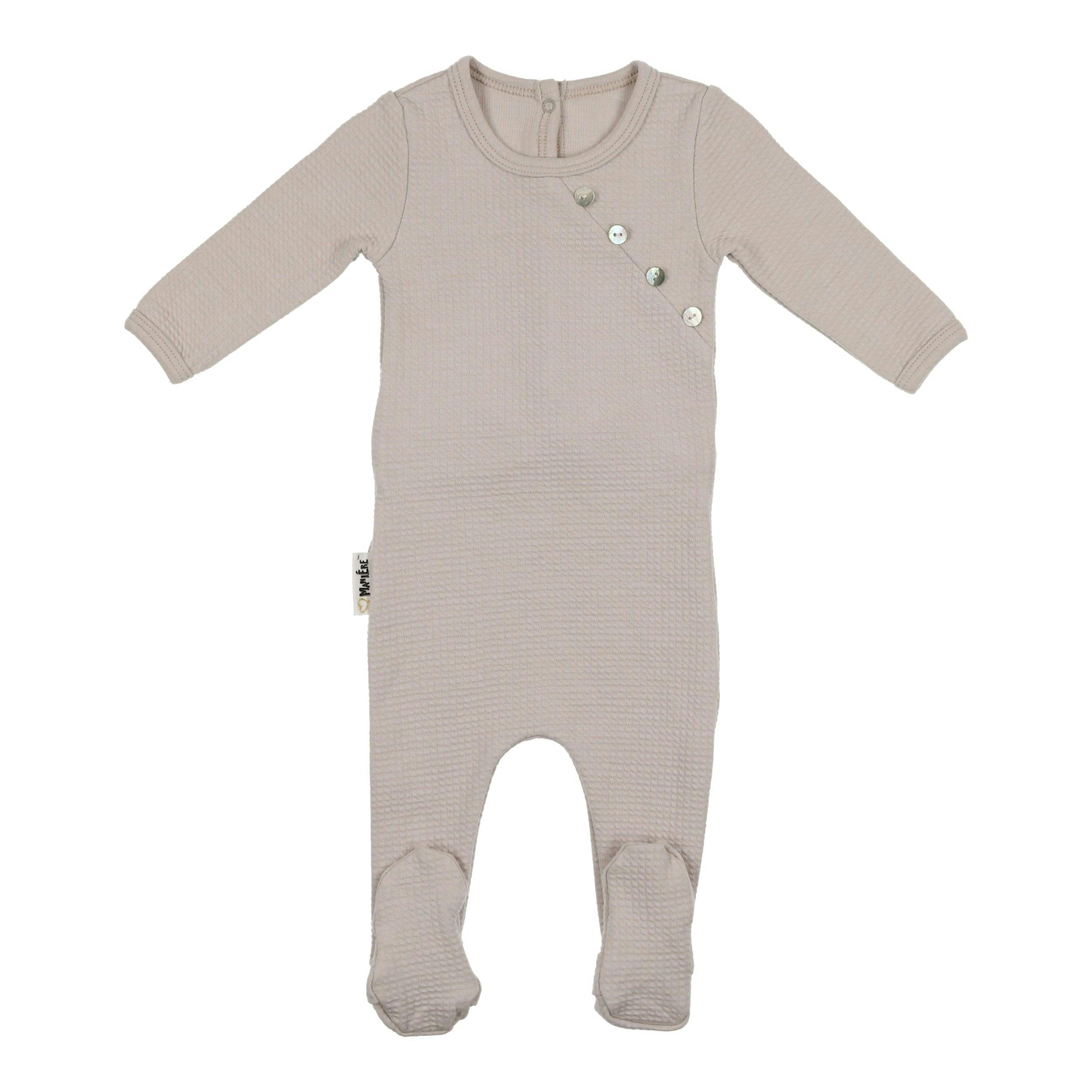 Boys Quilted Waffle Round Neck Long Sleeve Cross Buttoned Footie