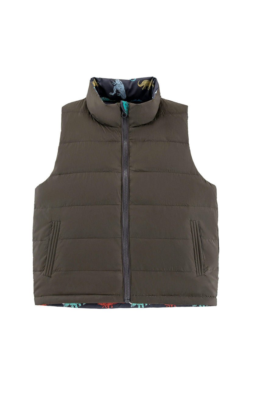 Casey Reversible Lightweight Down Puffer Vest, Dinosaur Dudes